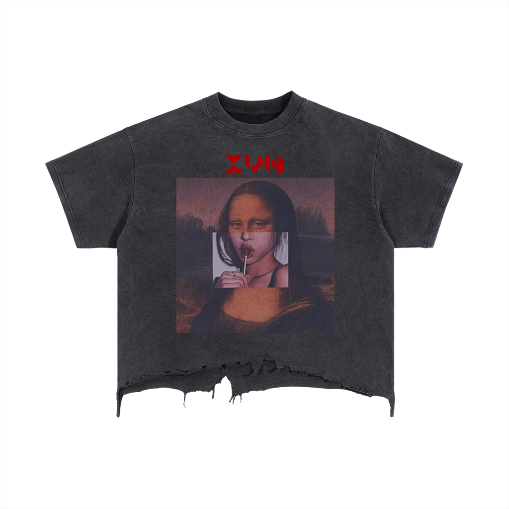 Xvn Vintage Wash Boxy Distressed Hem T-Shirt