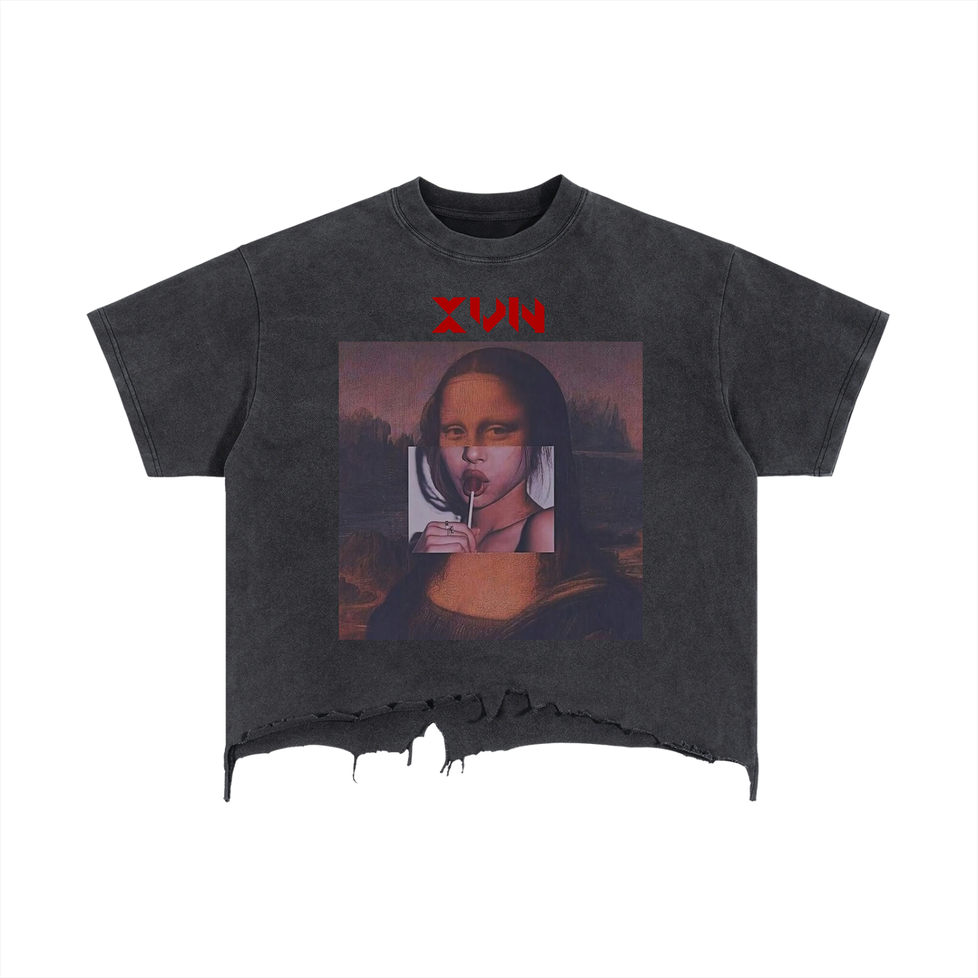 Xvn Vintage Wash Boxy Distressed Hem T-Shirt
